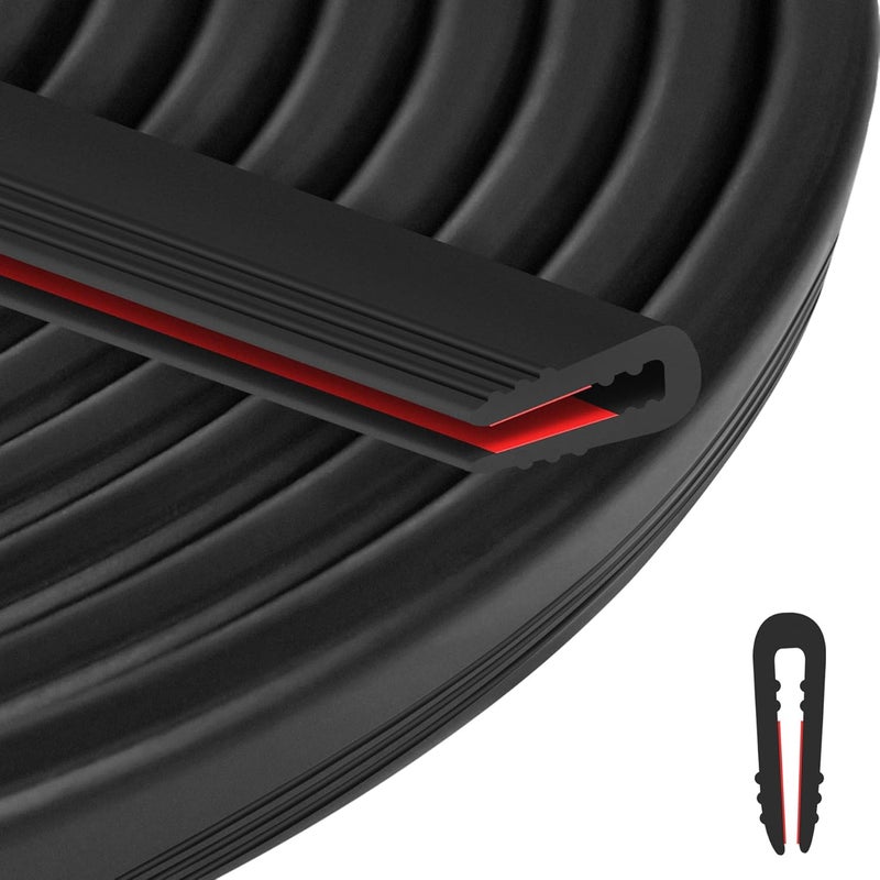 ToLanbbt حافة مطاطية على شكل U - واقي حافة معدني ذاتي اللصق بسمك 1/16"، شريط ختم EPDM لأبواب السيارات، ألواح فولاذية، زجاج، فتحات، زوايا الطاولات، يناسب 1/16" (1.6 مم)، 20 قدم، أسود - Image 1